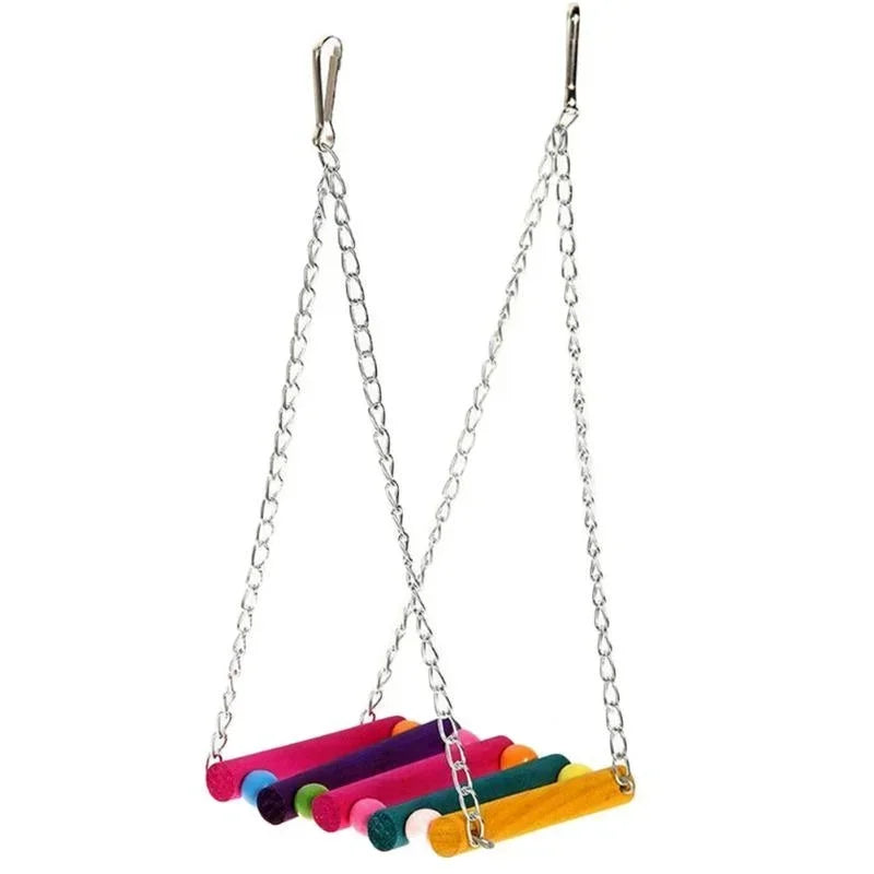 Bird Toys Set Swing Chewing Training Toys Small Parrot Hanging Hammock Parrot Cage Bell Perch Toys with Ladder Pet Supplies 1pc