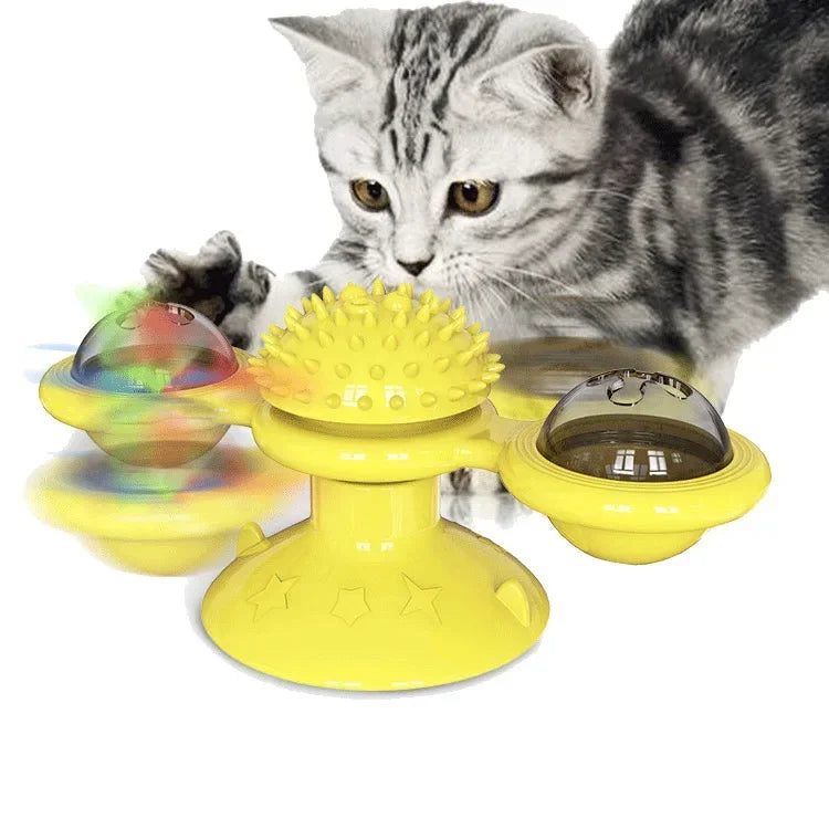 1Pc Interactive Treat Leaking Toy for Small Dogs Cats Slow Dog Feeder Dog Wheel Rotating Windmill Puppy Suction Cup Pet Products