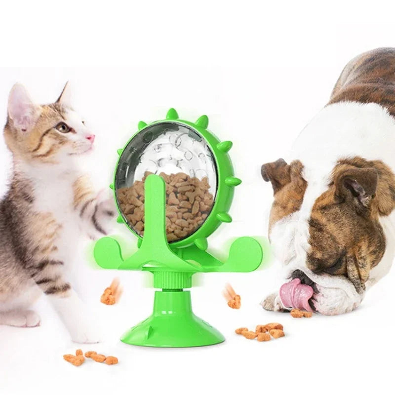 1Pc Interactive Treat Leaking Toy for Small Dogs Cats Slow Dog Feeder Dog Wheel Rotating Windmill Puppy Suction Cup Pet Products