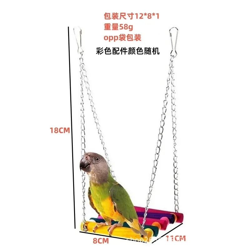 Bird Toys Set Swing Chewing Training Toys Small Parrot Hanging Hammock Parrot Cage Bell Perch Toys with Ladder Pet Supplies 1pc