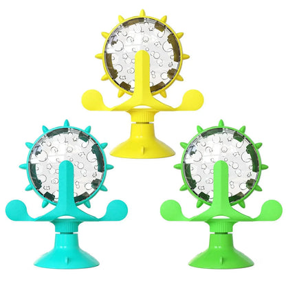 1Pc Interactive Treat Leaking Toy for Small Dogs Cats Slow Dog Feeder Dog Wheel Rotating Windmill Puppy Suction Cup Pet Products