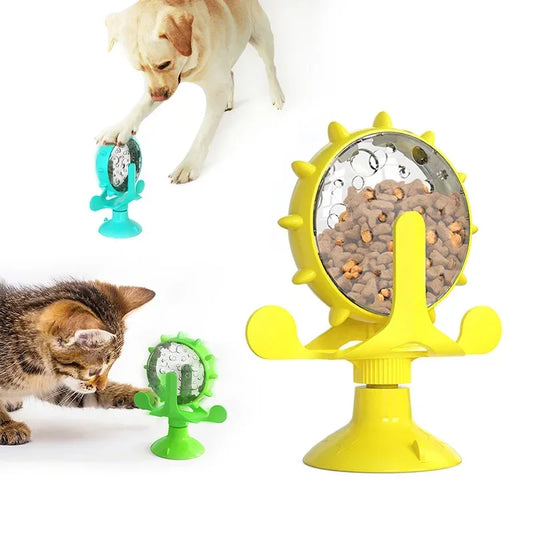 1Pc Interactive Treat Leaking Toy for Small Dogs Cats Slow Dog Feeder Dog Wheel Rotating Windmill Puppy Suction Cup Pet Products