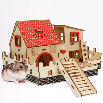 Hamster Room Climbing Toys Rabbit Teething Playing House Wooden Molar Plaything The Fence