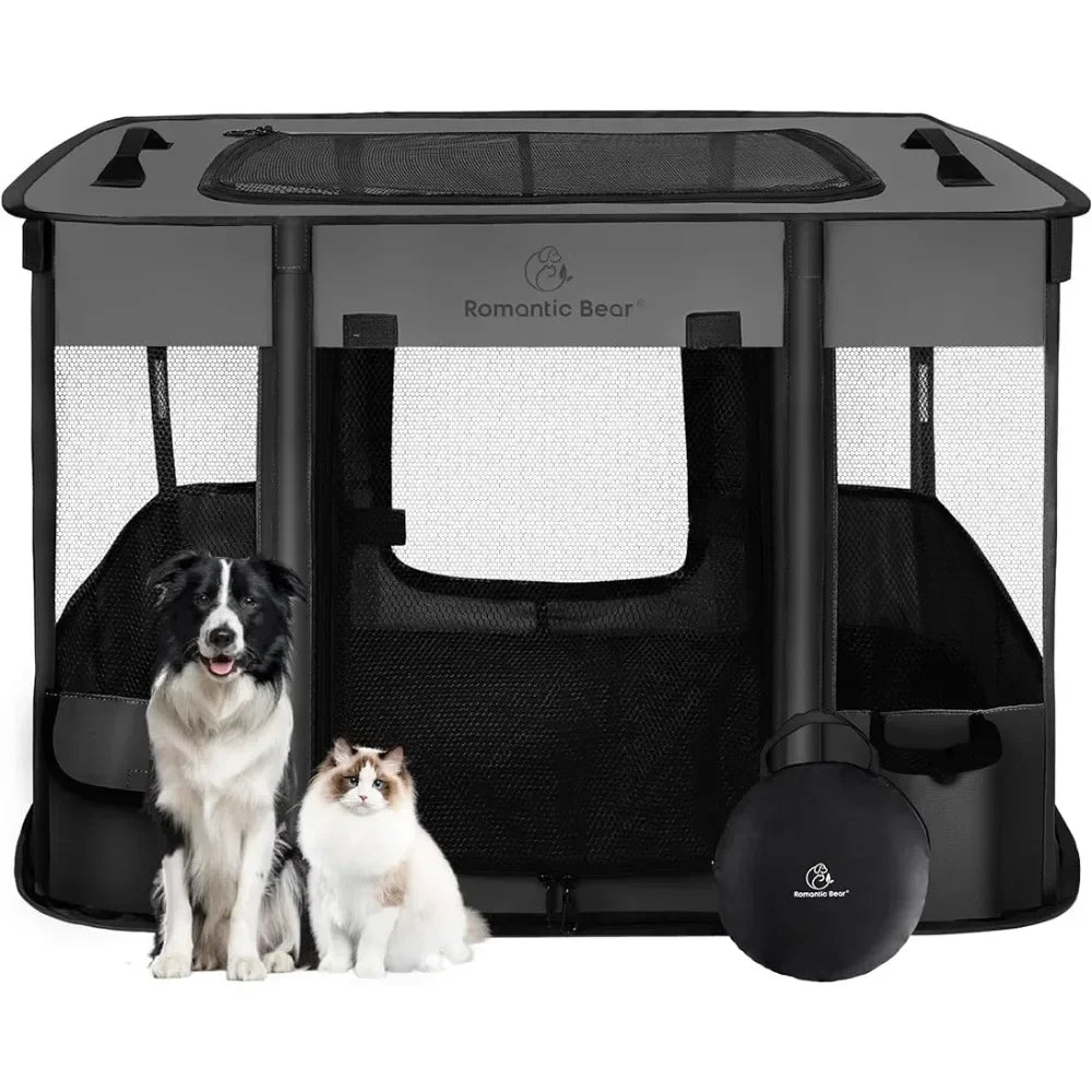 Dog Playpen,Pet Playpen, Foldable  Cat Playpens,Portable Exercise Kennel Tent, Water-Resistant Removable Shade Cover