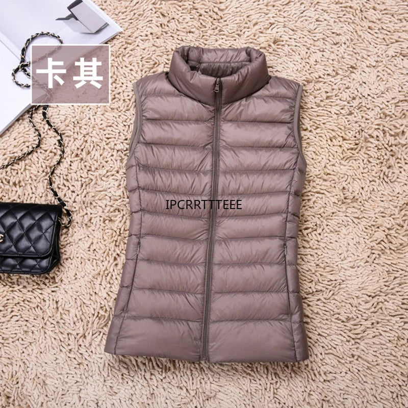 2023 New Women Sleeveless Women Slim Ultra Light Down Jacket Girl Portable Lightweight Vests Windproof Warm Waistcoat