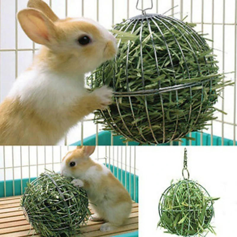 Stainless Steel Pet Rabbits Toys Round Sphere Feed Dispense Exercise Hanging Straw Ball For Guinea Hamster Rat Grass Rack Ball