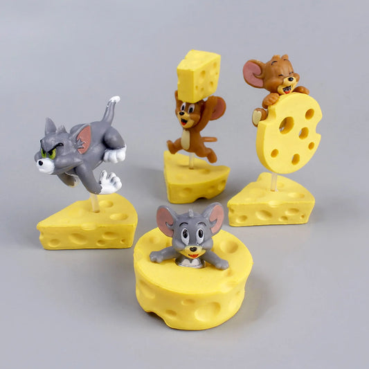 4pcs Tom Cat&Jerry Mouse PVC Statue Action Figure Anime Collection Cakedecoration Model Doll Toys Car Decoration Kids Gifts