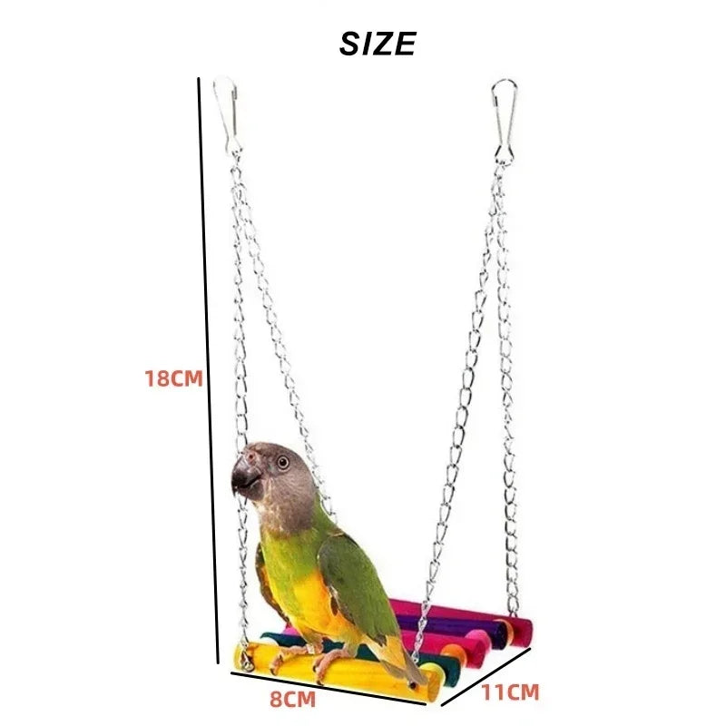 Bird Toys Set Swing Chewing Training Toys Small Parrot Hanging Hammock Parrot Cage Bell Perch Toys with Ladder Pet Supplies 1pc